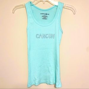 💛 Seafoam Cancun Rhinestone Ribbed Tank L NWOT